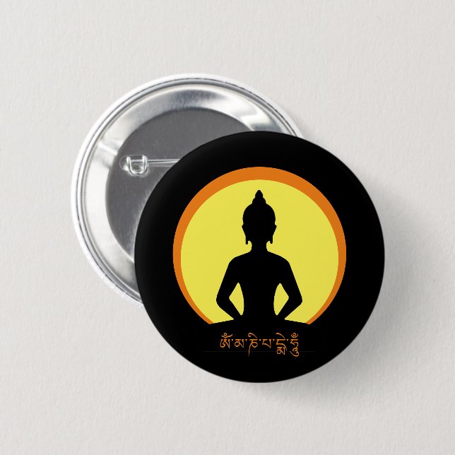 Meditation, Buddha & Mantra (tibetan) 6 Cm Round Badge (Front & Back)