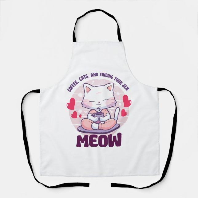 Meditation cat  - Kawaii cat  Apron (Front)