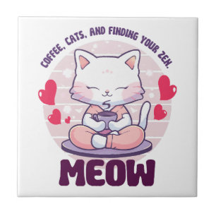 Meditation cat - Kawaii cat Ceramic Tile