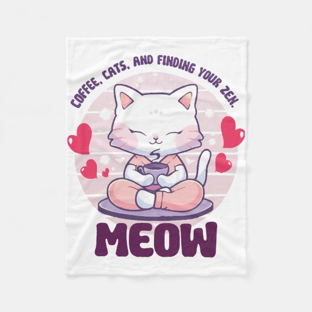 Meditation cat  - Kawaii cat  Fleece Blanket (Front)