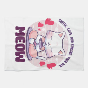 Meditation cat  - Kawaii cat  Tea Towel