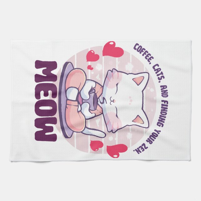 Meditation cat  - Kawaii cat  Tea Towel (Horizontal)