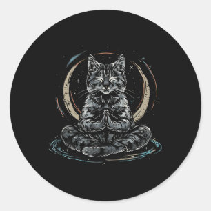 Meditation Cat Yoga Spiritual Hindu Buddhist Zen B Classic Round Sticker