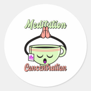 Meditation Concentration Cute Coffee Mug Kawaii Classic Round Sticker