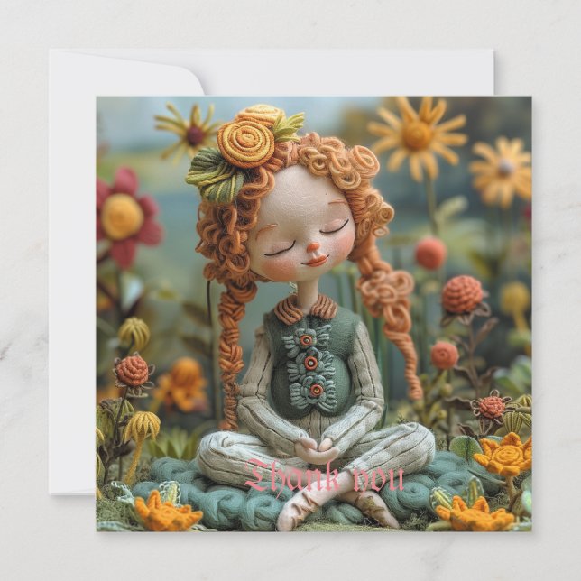 Meditation Cute Girl Thank You Card (Front)