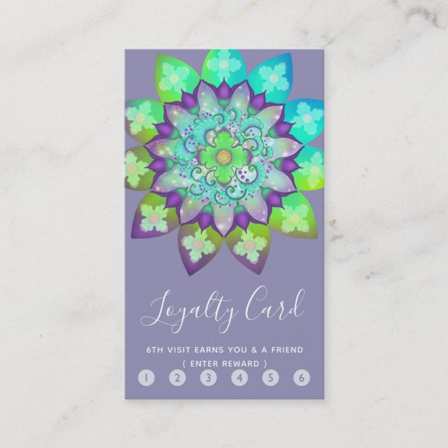 Meditation  Flower Mandala in Purple Loyalty Business Card (Front)