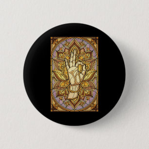 Meditation Hand Lotus Stained Gl Spiritual Zen Yog 6 Cm Round Badge