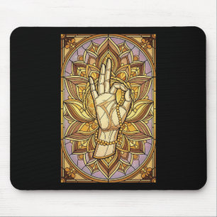 Meditation Hand Lotus Stained Gl Spiritual Zen Yog Mouse Pad