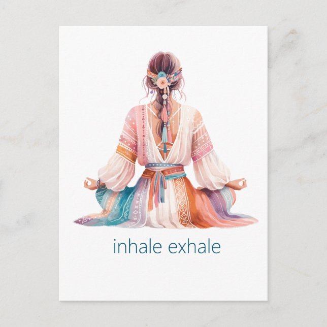 Meditation Illustration with Women's Boho inhalati Postcard (Front)