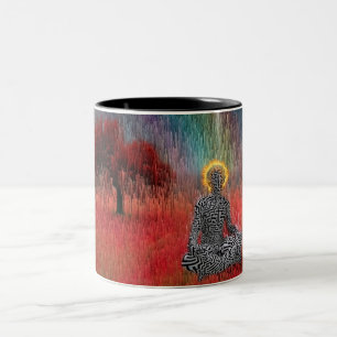 Meditation in surreal landscape Two-Tone coffee mug