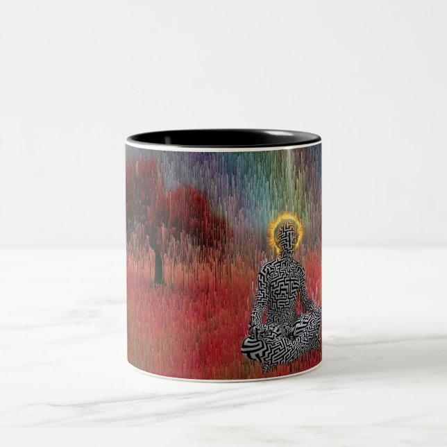 Meditation in surreal landscape Two-Tone coffee mug (Center)