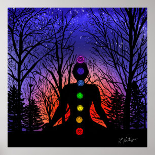 Meditation in the Park   Yoga, Trees and Sunset Poster