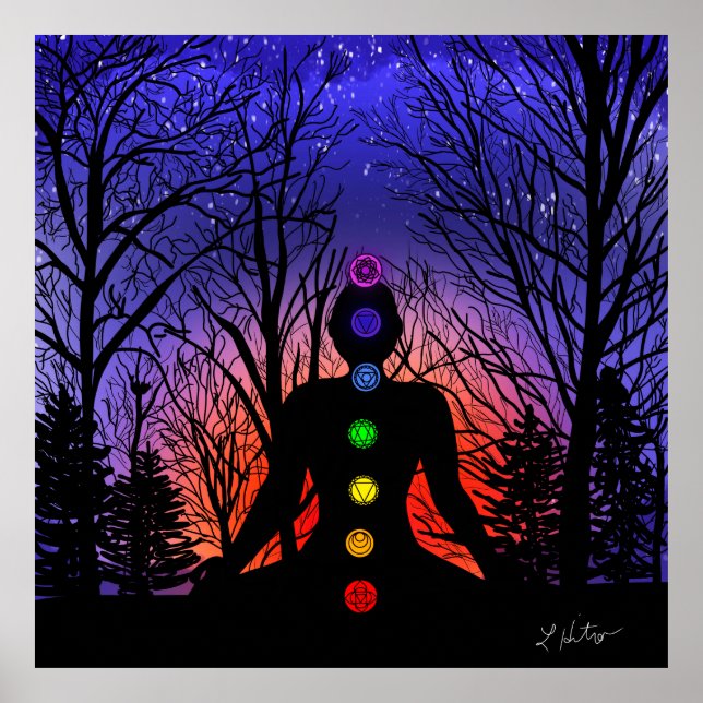 Meditation in the Park | Yoga, Trees and Sunset Poster (Front)