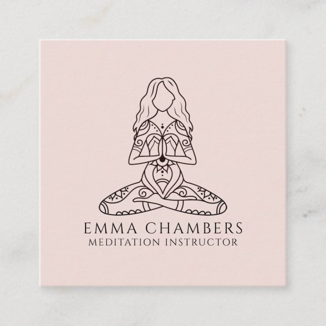 Meditation Instructor Lotus Pose Pink  Square Business Card (Front)