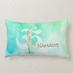 Meditation Instructor Watercolor Yoga Pose Om Sign Lumbar Cushion