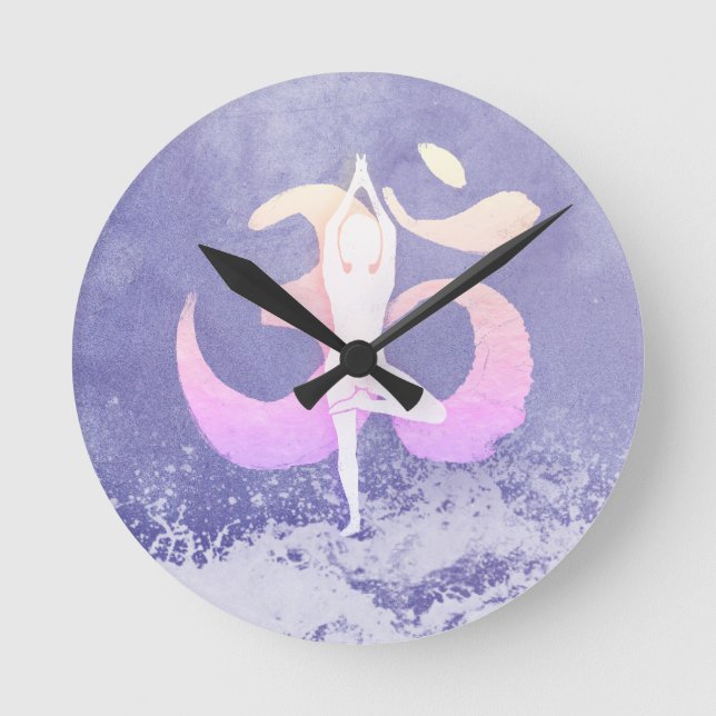Meditation Instructor Yoga Pose Om Sign Round Clock (Front)