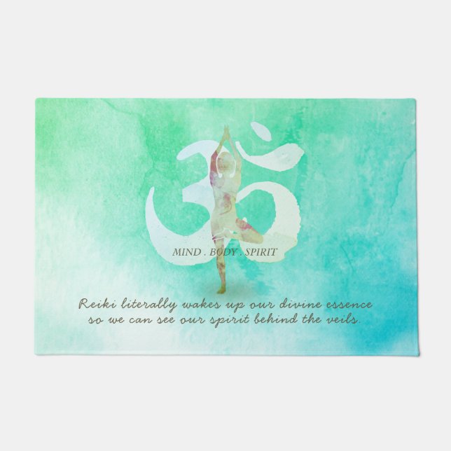 Meditation Instructor Yoga Pose Om Symbol Welcome Doormat (Front)