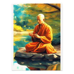 Meditation KI Gemälde buddhistischer Mönch Photo Print