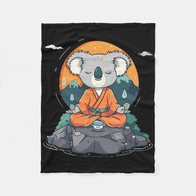 Meditation Koala Mountain Zen Buddha Buddhist Hind Fleece Blanket (Front)