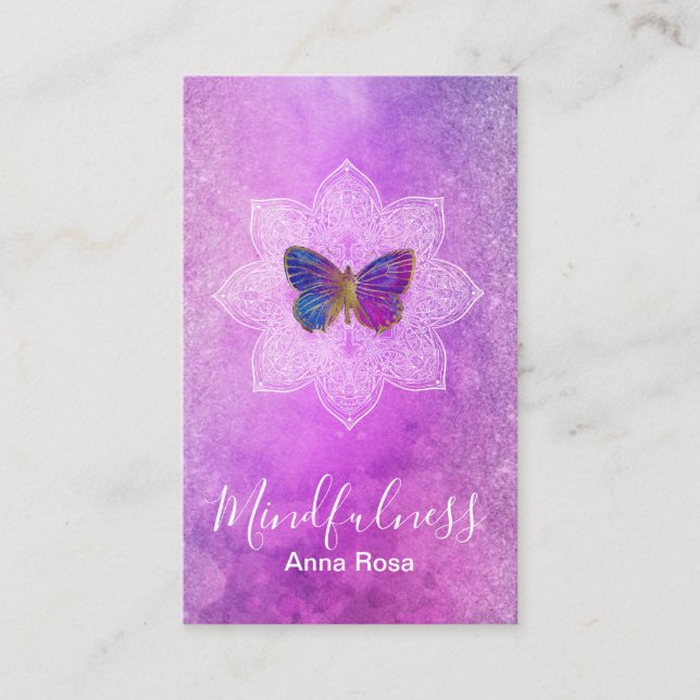 ** Meditation Mindfulness Yoga Mandala Butterfly Business Card (Front)