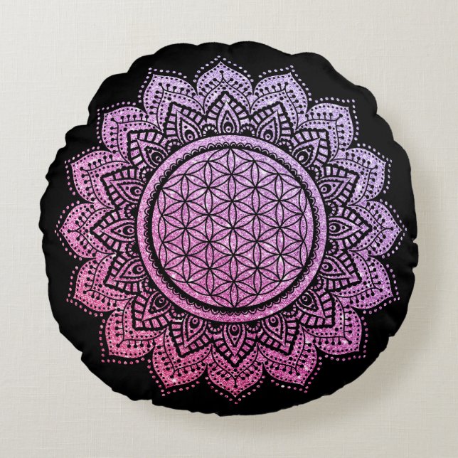 Meditation Pillow glitter pink purple (Front)