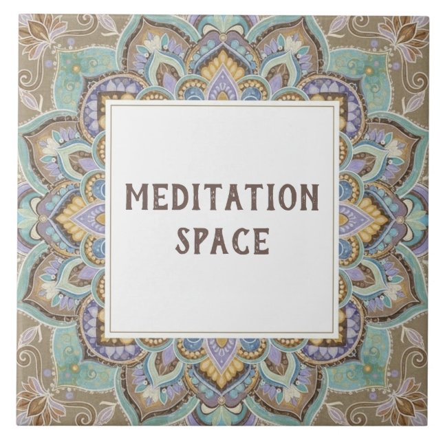 Meditation Room Space Name Plaque Sign Mandala Ceramic Tile (Front)