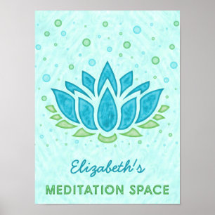 Meditation Space Blue Lotus Flower Zen   Name Poster