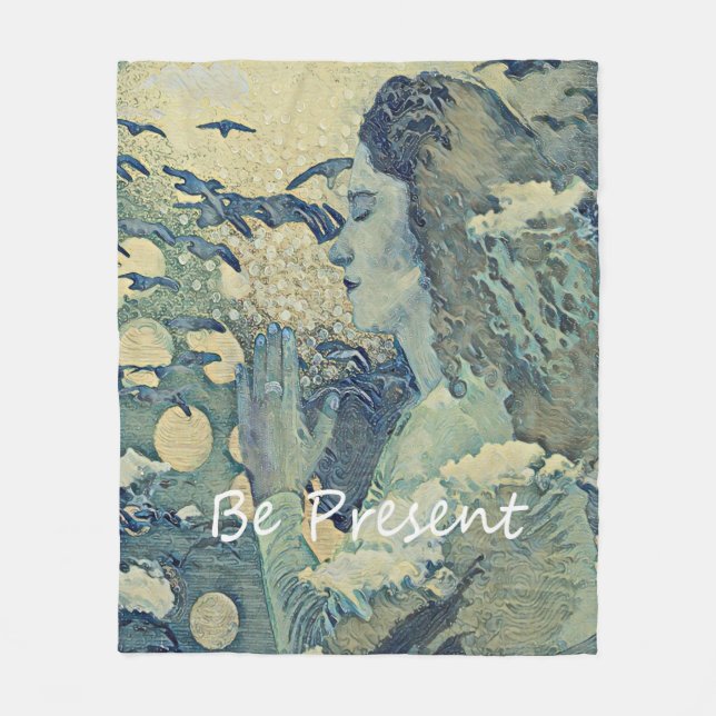 Meditation Spiritual Prayer Woman Blue Sleep Fleece Blanket (Front)