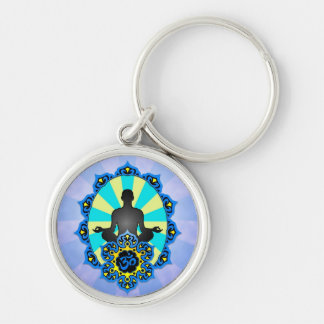 Meditation Yoga Aum, blue and yellow Key Ring