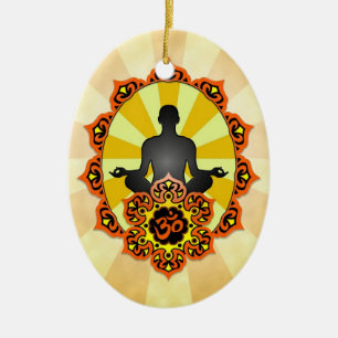 Meditation Yoga Aum, orange and yellow Ceramic Tree Decoration