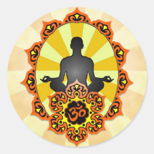 Meditation Yoga Aum, orange and yellow Classic Round Sticker