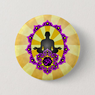 Meditation Yoga Aum, purple and yellow 6 Cm Round Badge