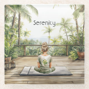 Meditation Yoga Serenity Female Glass Coaster