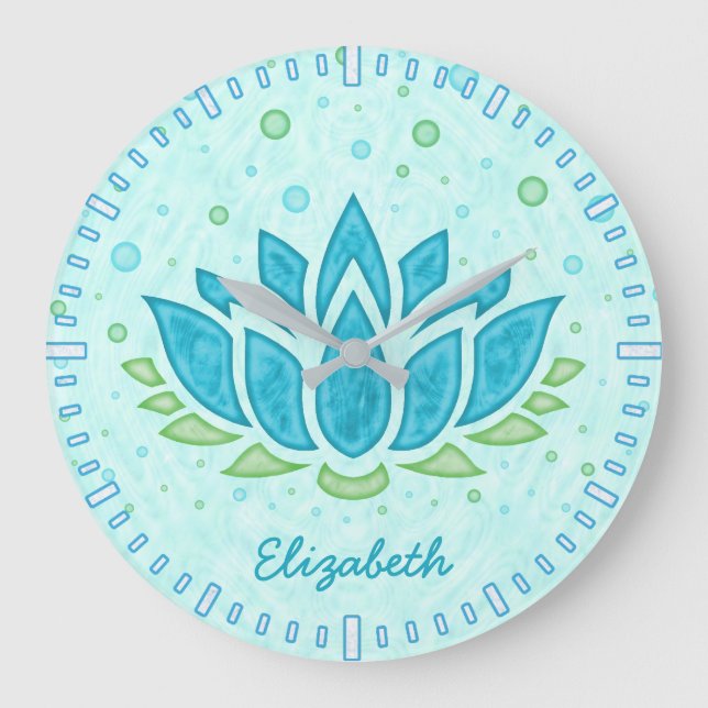 Meditation Yoga Space Blue Lotus Flower Zen | Name Large Clock (Front)