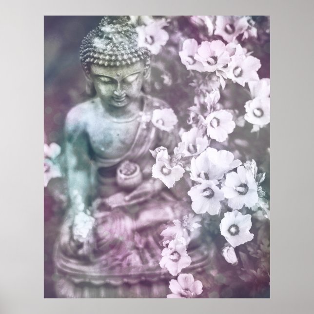 *~* Meditation Zen Buddha Meditate Floral Lavender Poster (Front)