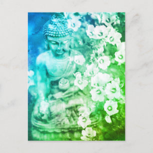 *~* Meditation Zen Buddha Meditate Floral Ombre Postcard