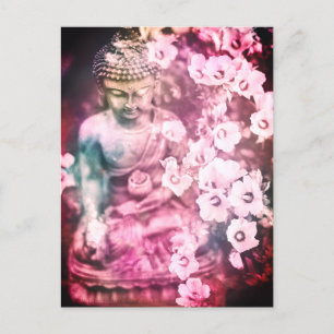 *~* Meditation Zen Buddha Meditate Flowers Pink Postcard