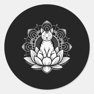 Meditative Cat Lotus Flower Yoga Spirituality Tee Classic Round Sticker