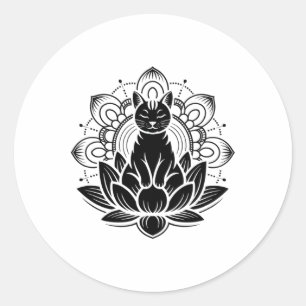Meditative Cat Lotus Flower Yoga Spirituality Tee Classic Round Sticker