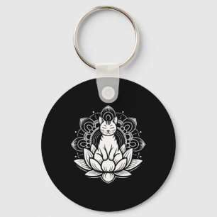 Meditative Cat Lotus Flower Yoga Spirituality Tee Key Ring