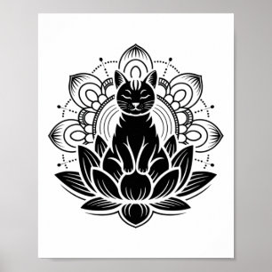 Meditative Cat Lotus Flower Yoga Spirituality Tee Poster