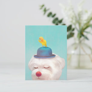 Meditative Clown Dog Portrait Announcement Postcard