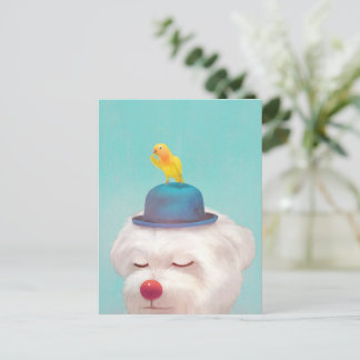 Meditative Clown Dog Portrait Announcement Postcard