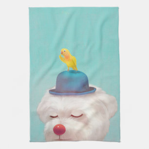 Meditative Clown Dog Portrait Tea Towel
