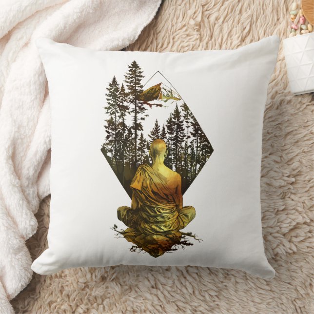 Meditative Monk in Nature Scene Cushion (Blanket)