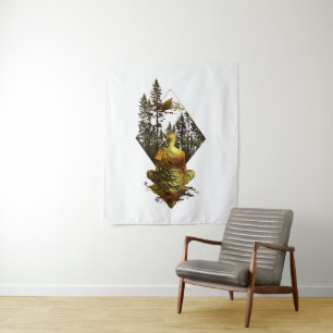 Meditative Monk in Nature Scene Tapestry