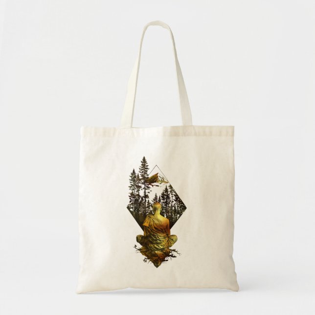 Meditative Monk in Nature Scene Tote Bag (Front)