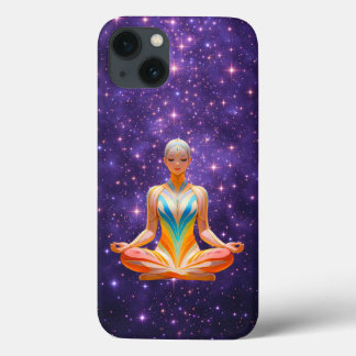 Meditative woman & starry purple sky iPhone 13 case