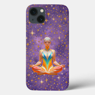 Meditative woman & starry purple sky iPhone 13 case