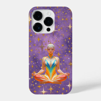 Meditative woman & starry purple sky iPhone 14 pro case
